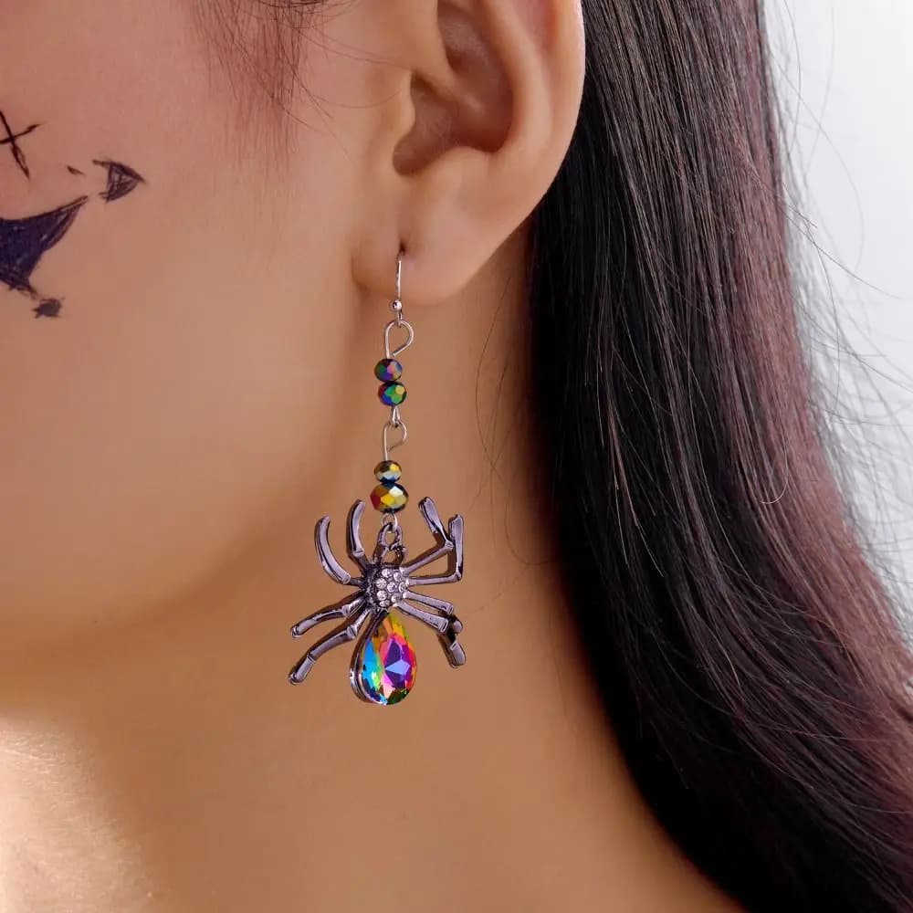 Creative Crystal Halloween Dangle Earrings Alloy Colorful Rhinestone Drop Earring Hook Piercing Ear Decor Spider Earrings Party
