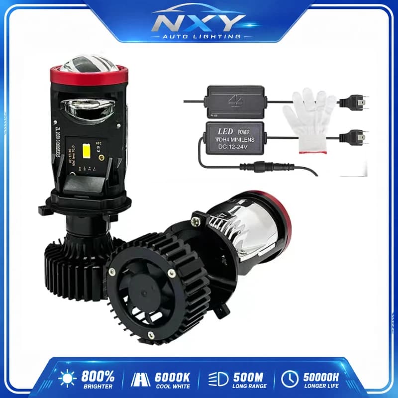 NXY Y7D 120W H4 LED Mini Projector Lens Headlight 6000K High Low Beam Turbo Fan Auto Lamp LHD RHD 12V 24V Plug and Play Retrofit