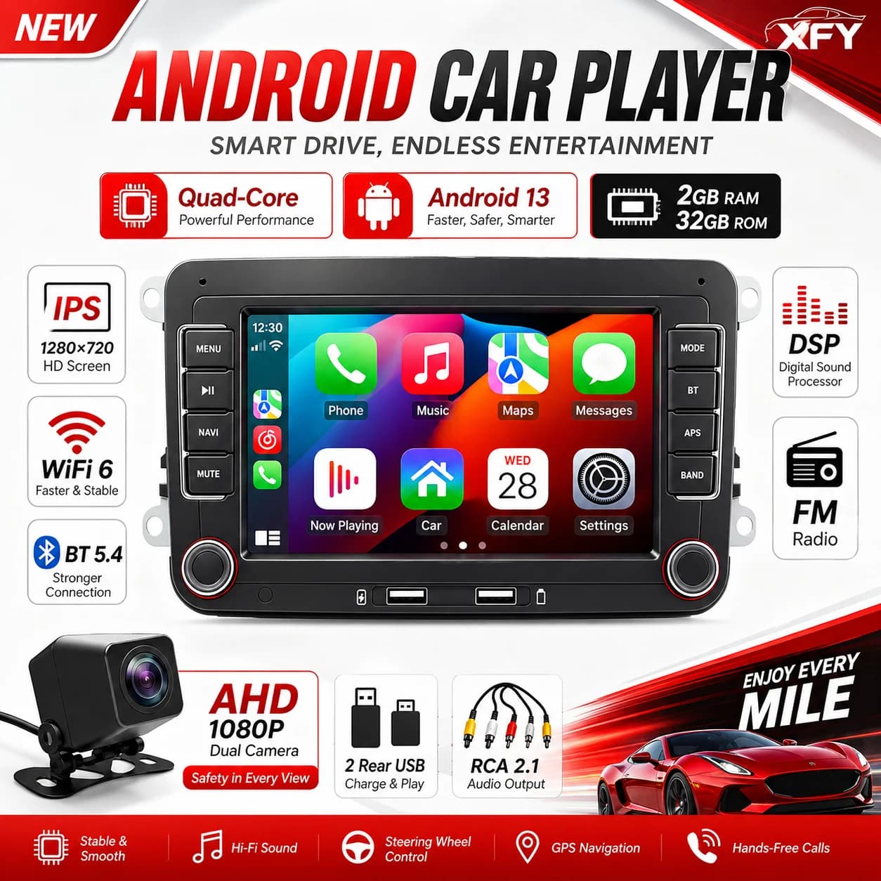 XFY Android13 Autoradio For Volkswagen Passat b6 b7 golf 5 6 Polo Jetta Skoda Car Radio Multimedia PlayerGPS WiFi RDS Carplay