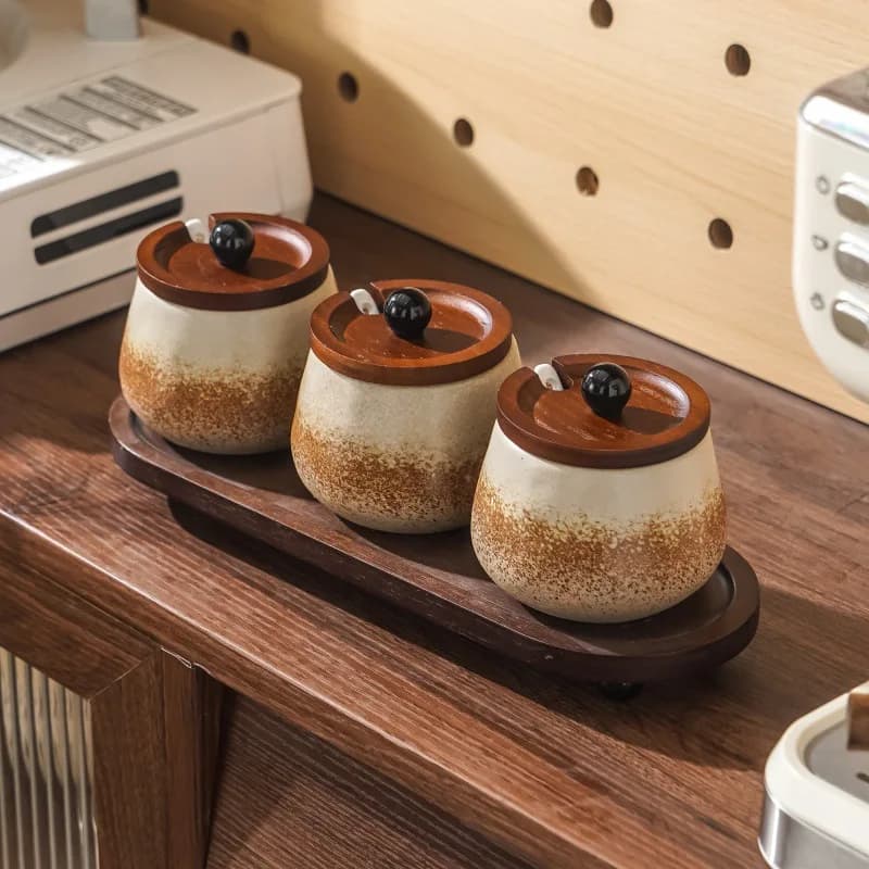 Ceramic Spice Jar Set Household Kitchen Condiment Container With Lid Minimalist Seasoning Box Housewarming Present