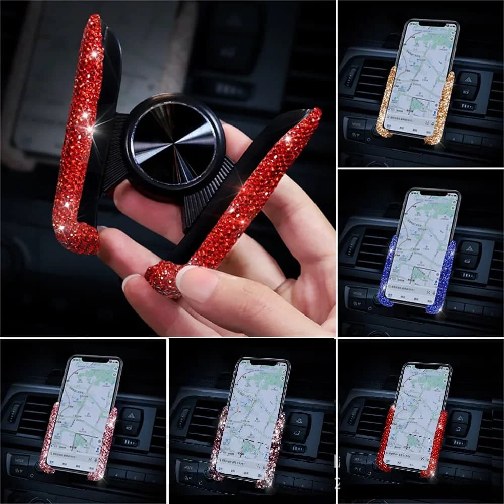 Diamond Car Phone Holder Rhinestone Air Vent Smartphone Holder Android IPhone Phone Clip Car Accessories Interior for Girl Women