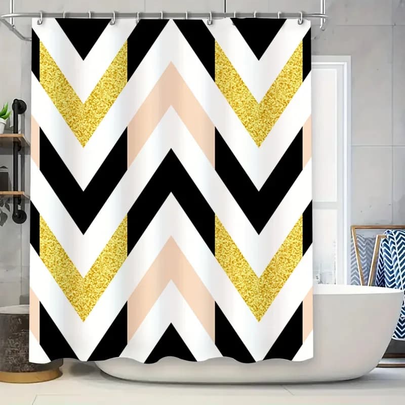 Tenda da doccia moderna con motivo Chevron con decorazioni da bagno di lusso con glitter dorati per bambini, ragazze, adulti, scarpe impermeabili stampate in 3D