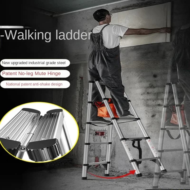 1.4+1.4M Aluminum Folding Ladder Telescopic Scaffold Steps Retractable Multi-Purpose Ladder for Household Use