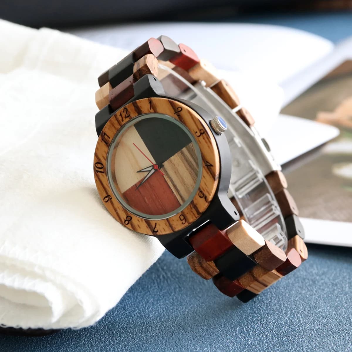 Orologi da polso al quarzo in legno da donna 4 colori quadrante misto braccialetto in legno braccialetto da donna in legno pieno naturale orologi orologio