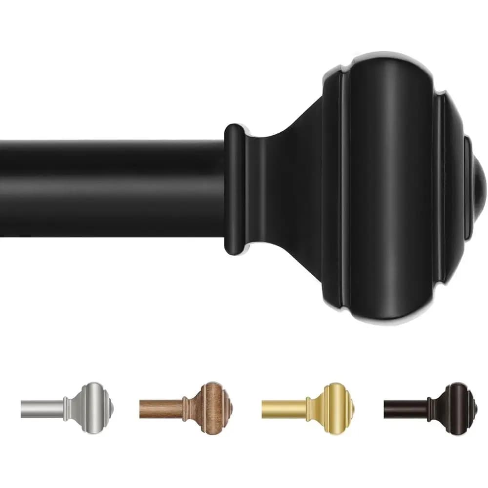 Adjustable Curtains Rods 48 to 84 Inch, 7/8 Inch Splicing Single Curtain Pole Set, Decorative Drapery Rods 32 to 86 Inch, Black