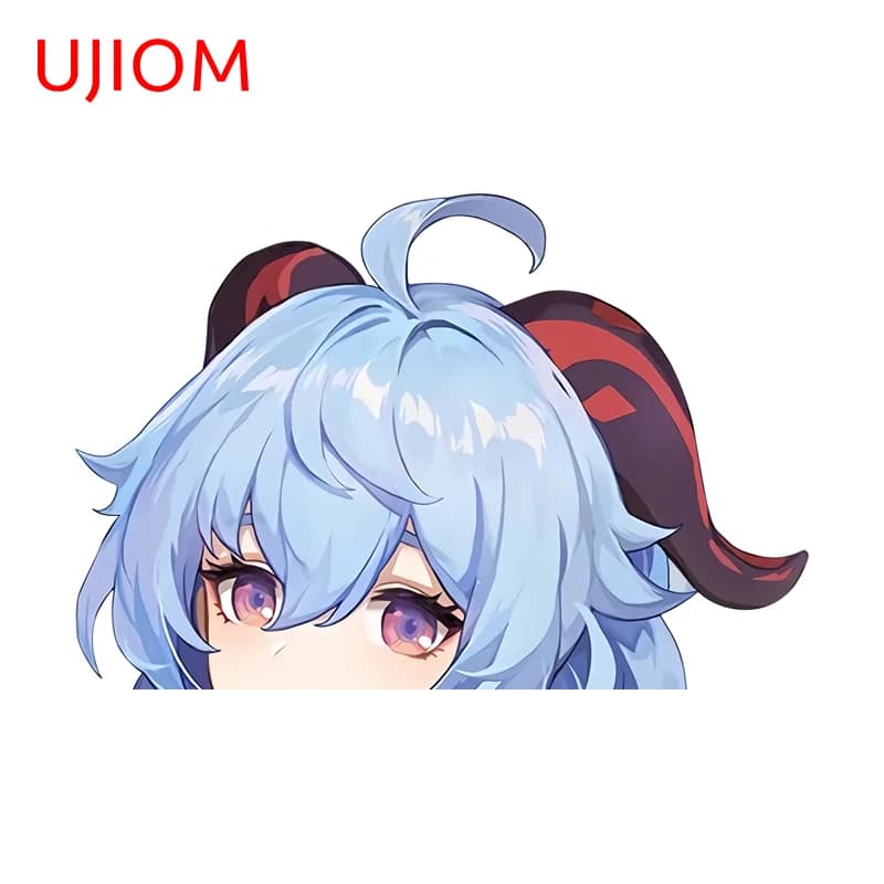 UJIOM Peeking Anime Figura Corna da diavolo Adesivo da parete Squisito unico Ganyu Genshin Impact Decalcomania Decorazione armadio da cucina