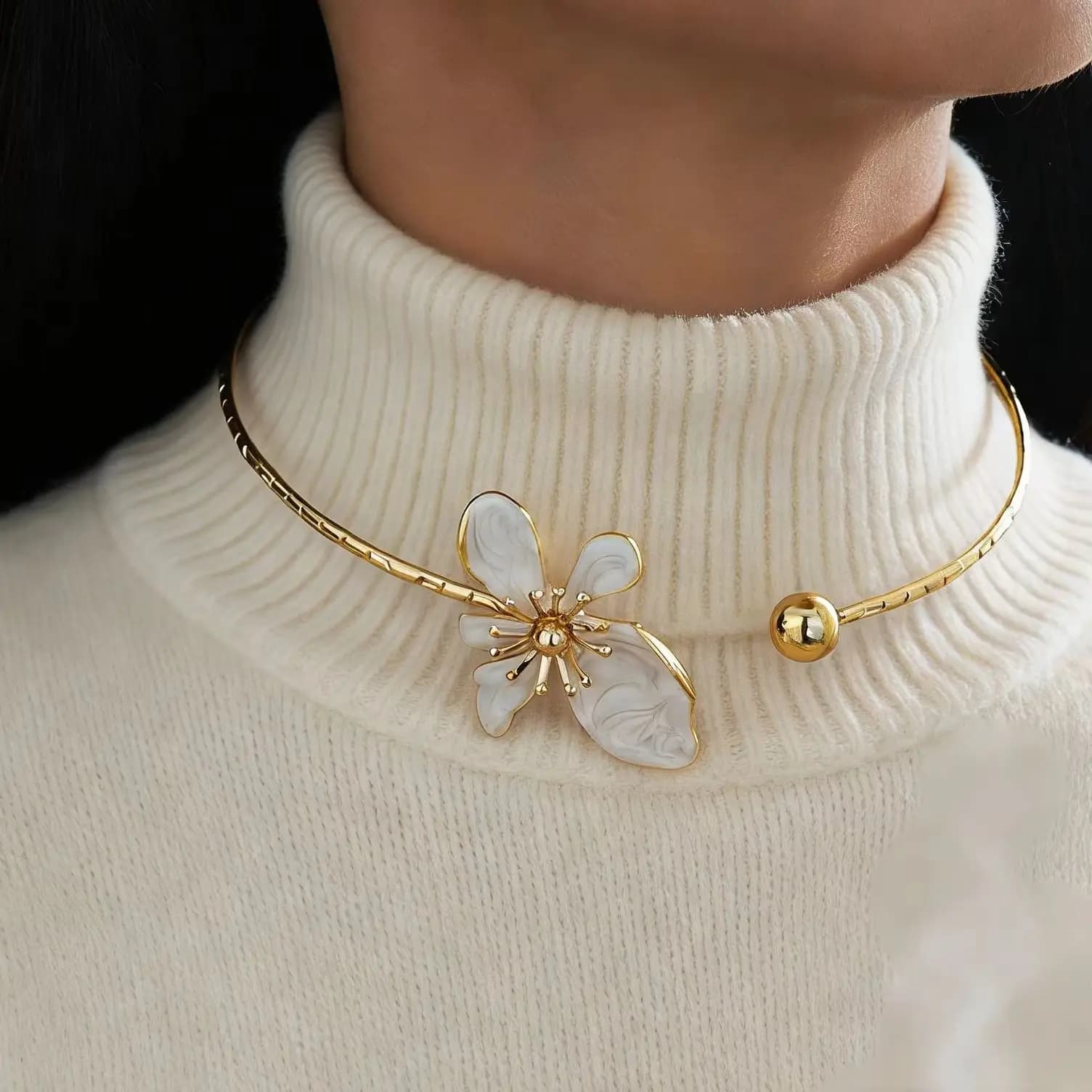Simple Colorful Flower Necklaces Adjustable Metal Open Chokers Korean Style Geometric Collar Necklace Party Wear