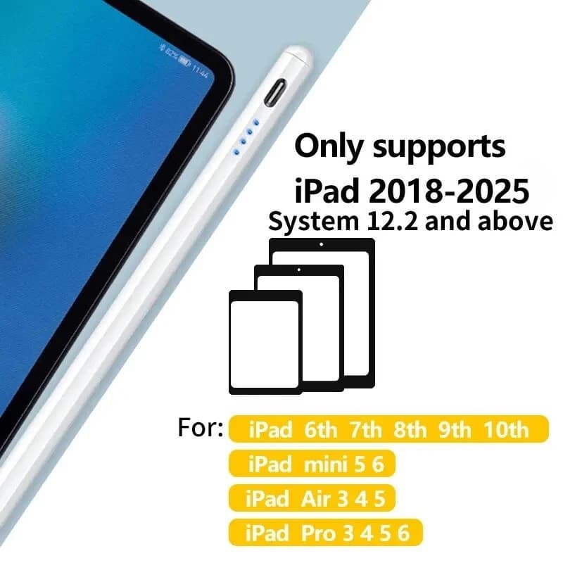 Stilo per Apple Pencil con rilevamento del palmo, penna touch per iPad 10, 11, 9, 8, Mini 5 dal 2018 al 2025, con ricarica rapida in 30 minuti