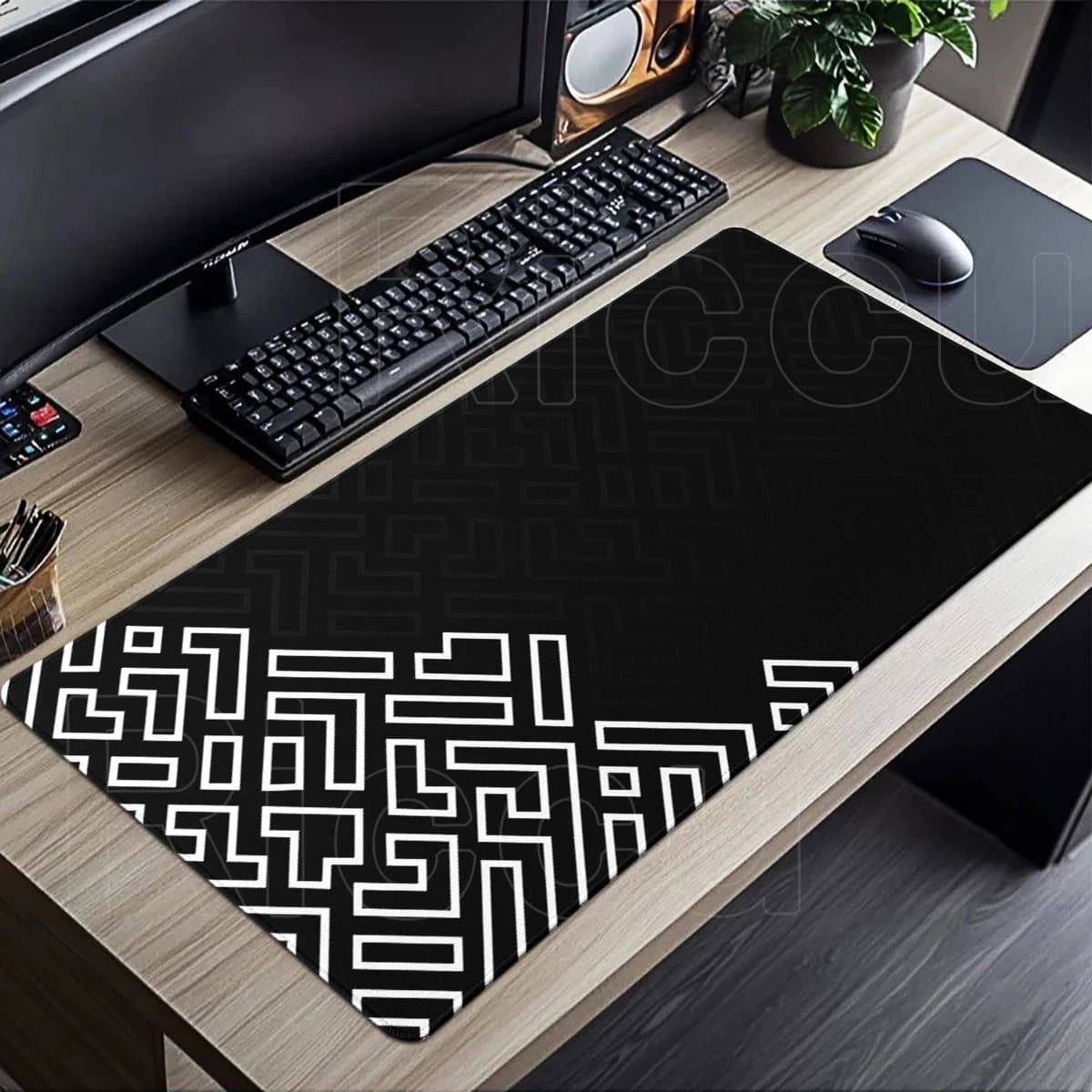 Tappetino per mouse con linee geometriche in bianco e nero Tappetino per mouse grande Tappetino per mouse da gioco Tappetini per tastiera in gomma per giocatori grandi Tappetino per scrivania E-Sports