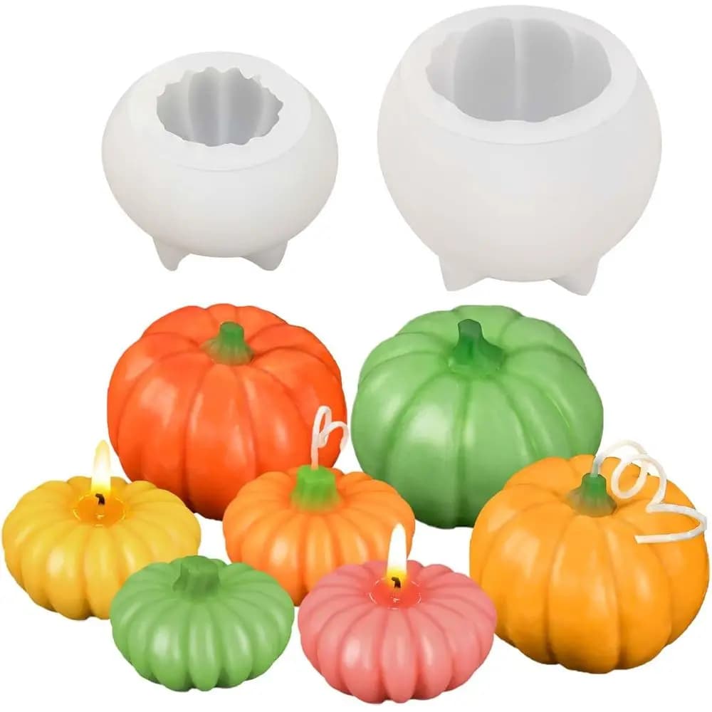 Pumpkin Candle Molds Set of 2, Thanksgiving Pumpkin Silicone Molds for Realistic Pumpkin Mold or Candle Making, Epoxy Resin, Han