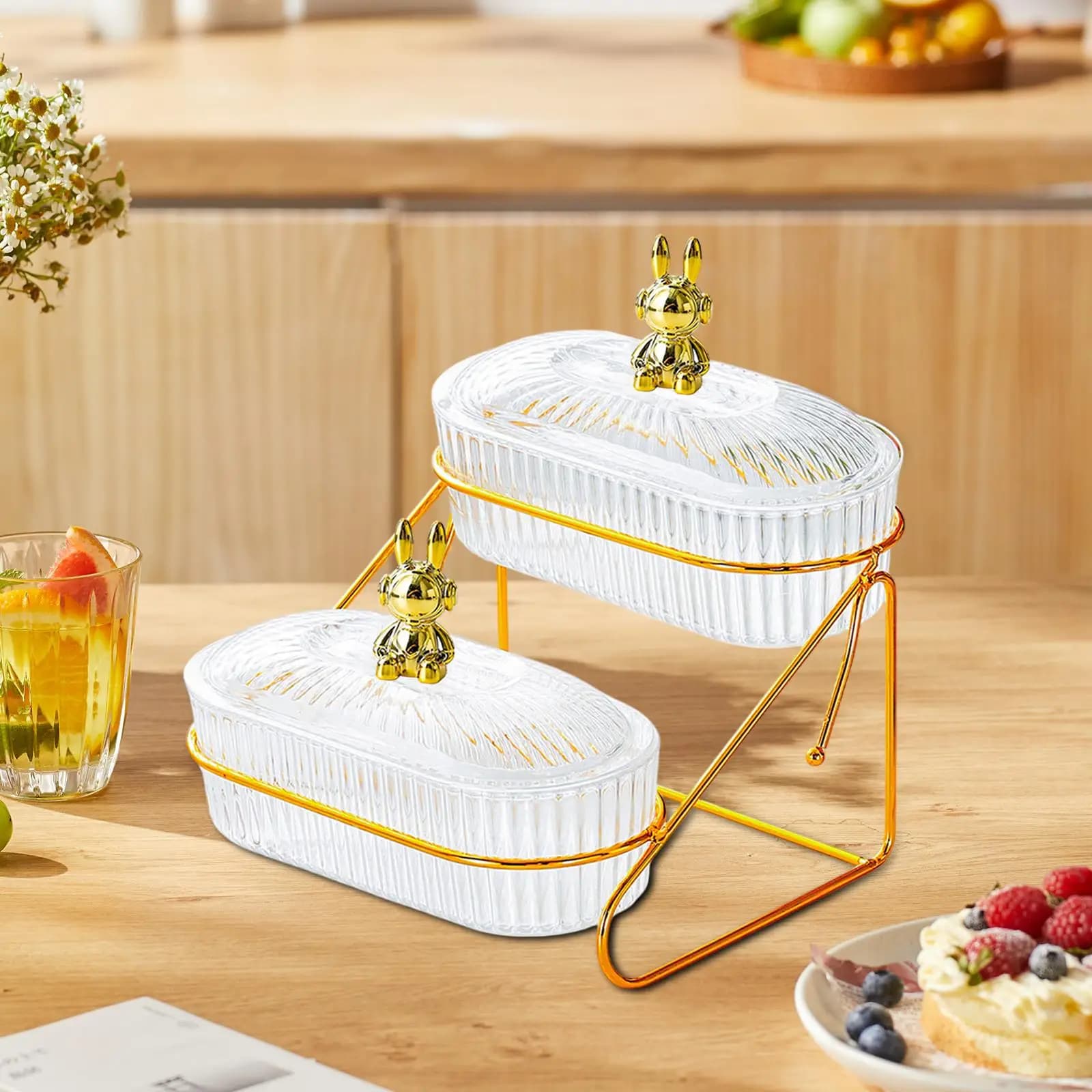 Dried Fruit Salad Plate Tier Fruit Stand with Rack Serving Container Snack Dishes Appetizer Tray for Party Family Living Room