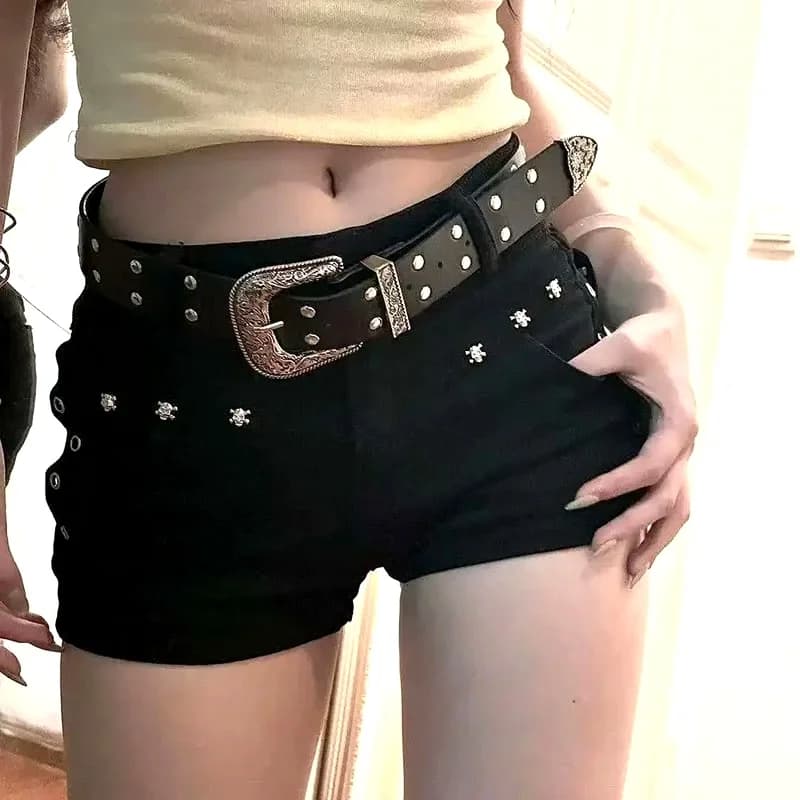 Black Sexy Low Waist Y2K Jean Shorts Woman Punk Gothic Popular Denim Super Shorts Female Korean Fashion Slin Fit Hot Short Pants