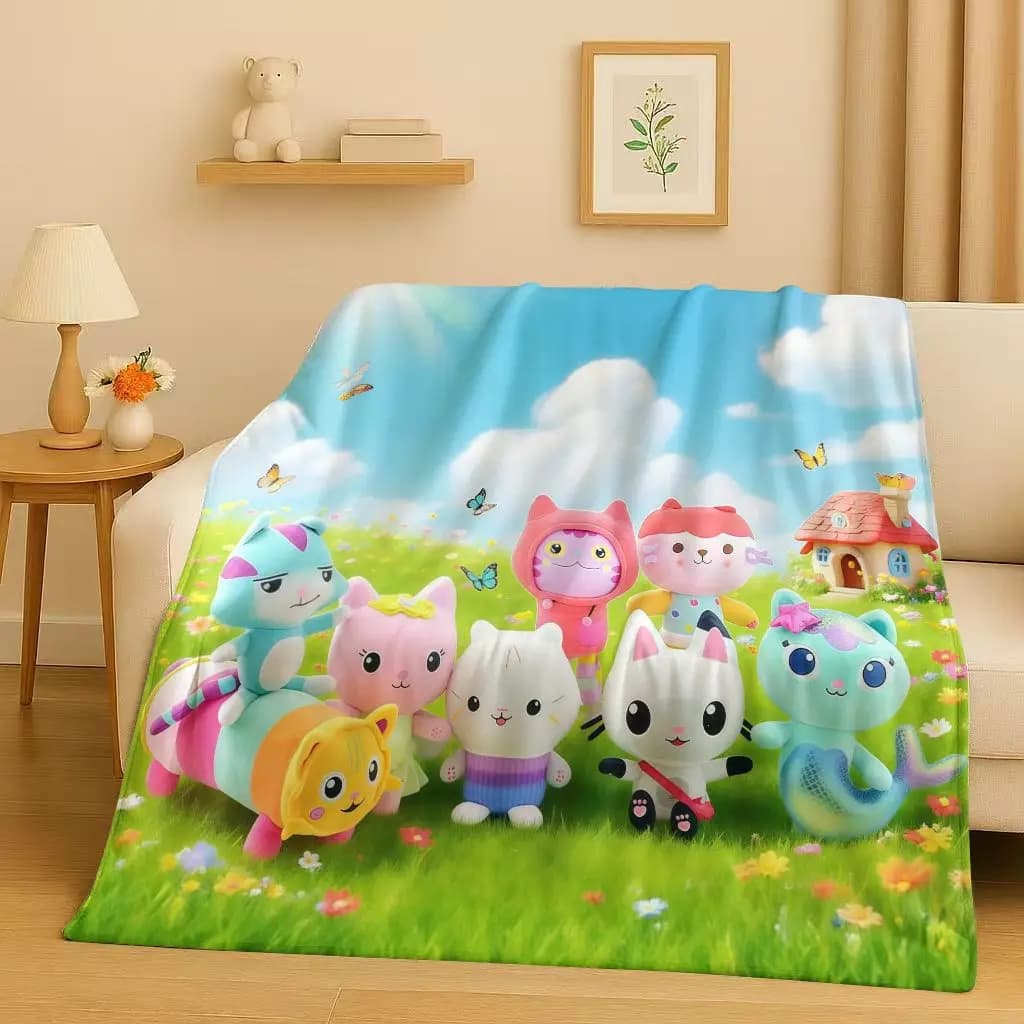 HD Cute Gabbys Dollhouse Cartoon Flannel Blanket,Ultra Soft Warm Plush Throw for Home Bedroom Bed Sofa Cover Picnic Girl Gift