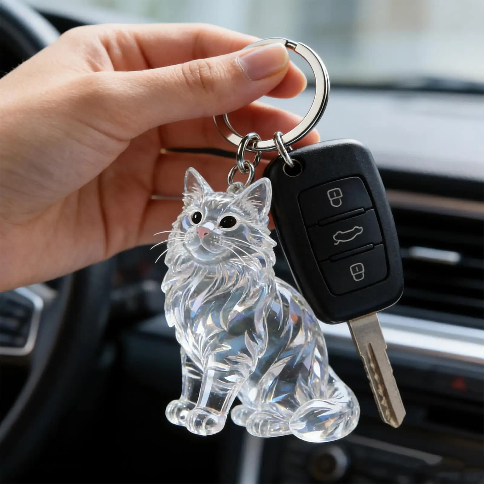 Transparent Cat Storage Key chain Bag Pendant Pet Keepsake Souvenir Collection Gift Decor for Collection Backpack Wallet Handbag