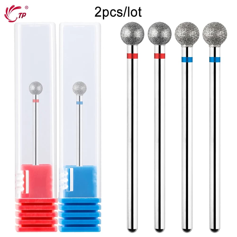 TP 2Pcs Diamond Nail Drill Bits 3/32'' Ball Shape Rotary Cuticle Clean Nail Drills Electric Manicure Pedicure Nail Accessories