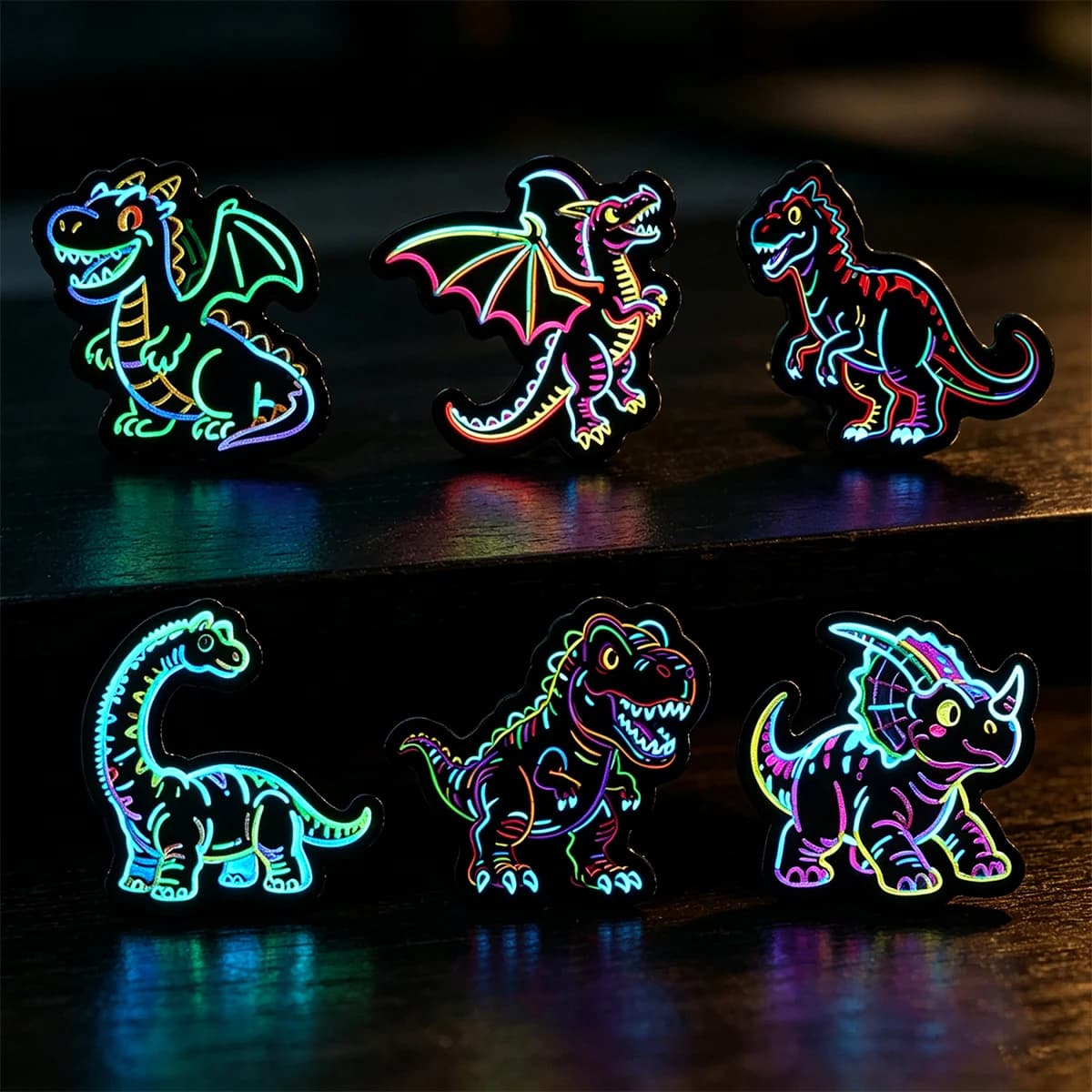 Spille in smalto a forma di dinosauro neon, spille e distintivi a forma di animali dei cartoni animati per zaini, regali da collezione, gioielli fantastici, accessori per cosplay