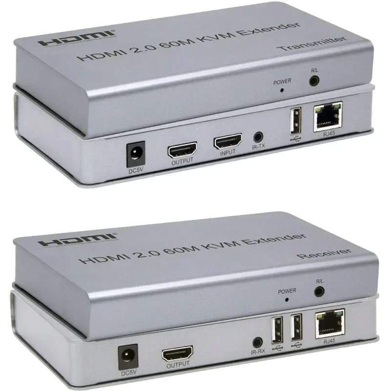 4K 60hz HDMI 2.0 60M KVM Extender Over Cat5e Cat6 RJ45 Network Cable Transmitter Receiver Support HDMI Loop USB Mouse Keyboard