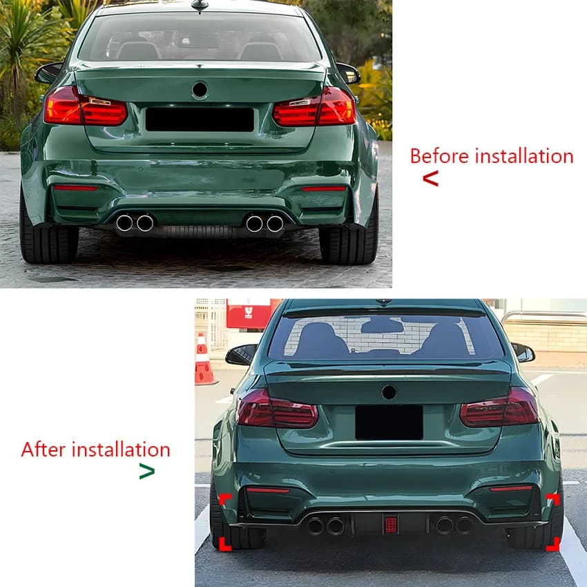 For 2014-2019 BMW M3 M4 F80 F81 F82 F83 Car Rear Bumper Black Diffuser Splitter Spoiler With Iight LED Exterior Body Kit