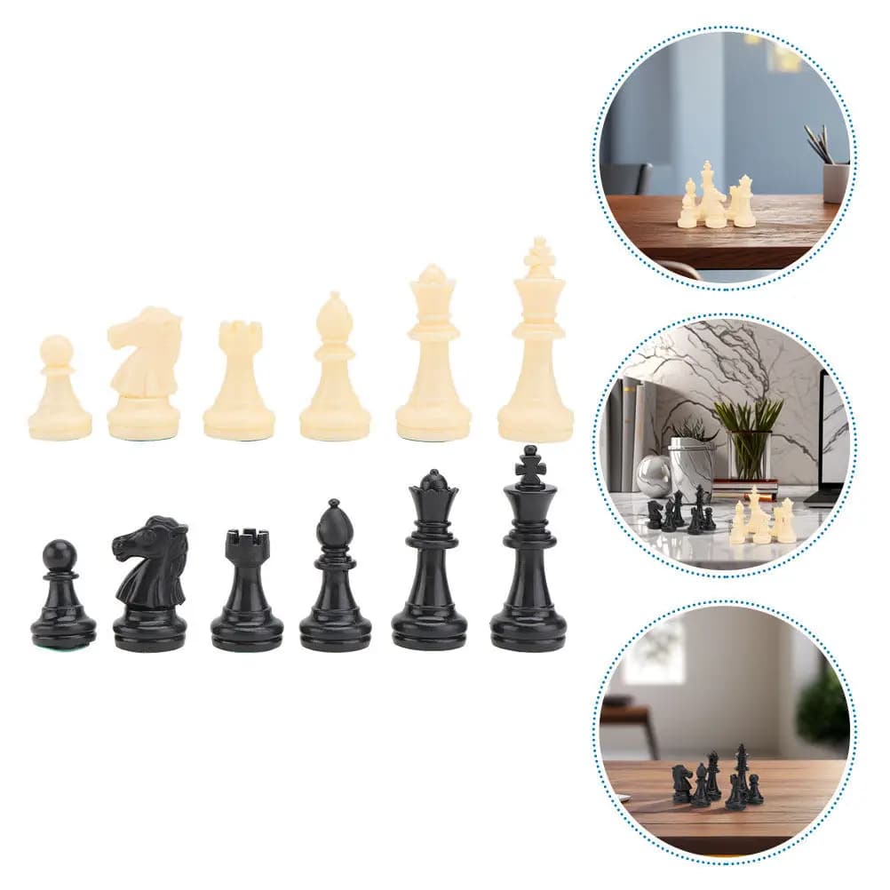 1Set Plastic Chess Set Complete Unweighted Pieces Modern Stylish Design for Kids Adults Travel Portable Use Replacement Chess