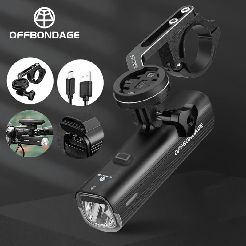 OFFBONDAGE Luce anteriore per bici Antipioggia USB ricaricabile Luce per bicicletta 1000LM Faro per ciclismo LED 4800mAh Torcia per bici Lampada per bici