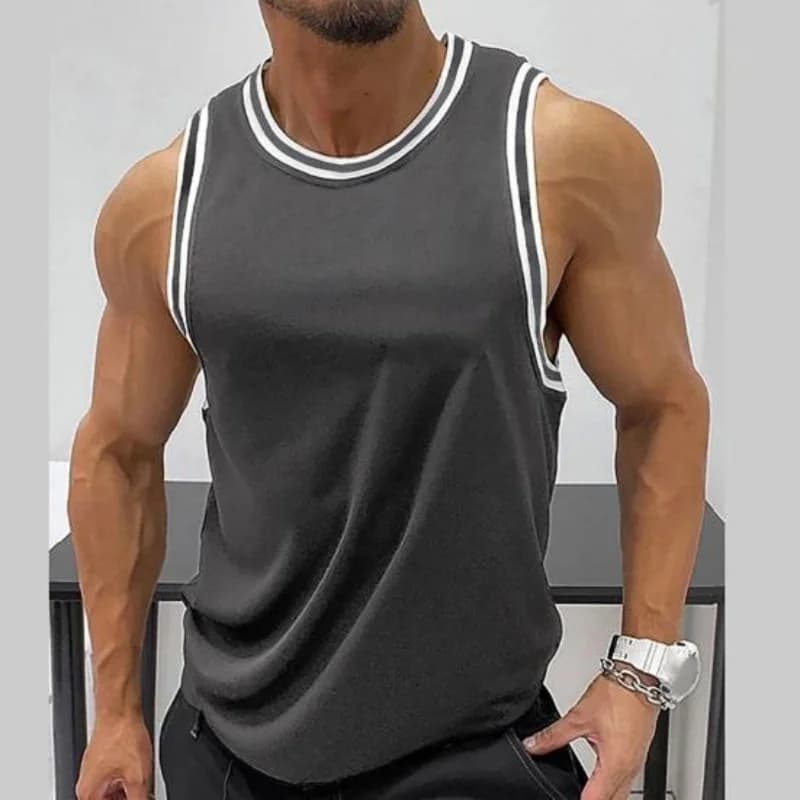 Canotte a righe colorate stampate in 3D per uomo T-shirt con motivo alla moda semplice Canottiera estiva con scollo tondo per sport di strada allentati