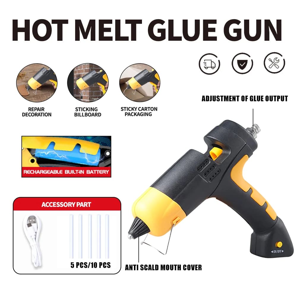 Pistola per colla a caldo Mini pistole industriali per uso domestico Temperatura di calore Strumento di riparazione termoelettrica Utilizzare bastoncini di colla da 7 mm Scuola fai da te Art