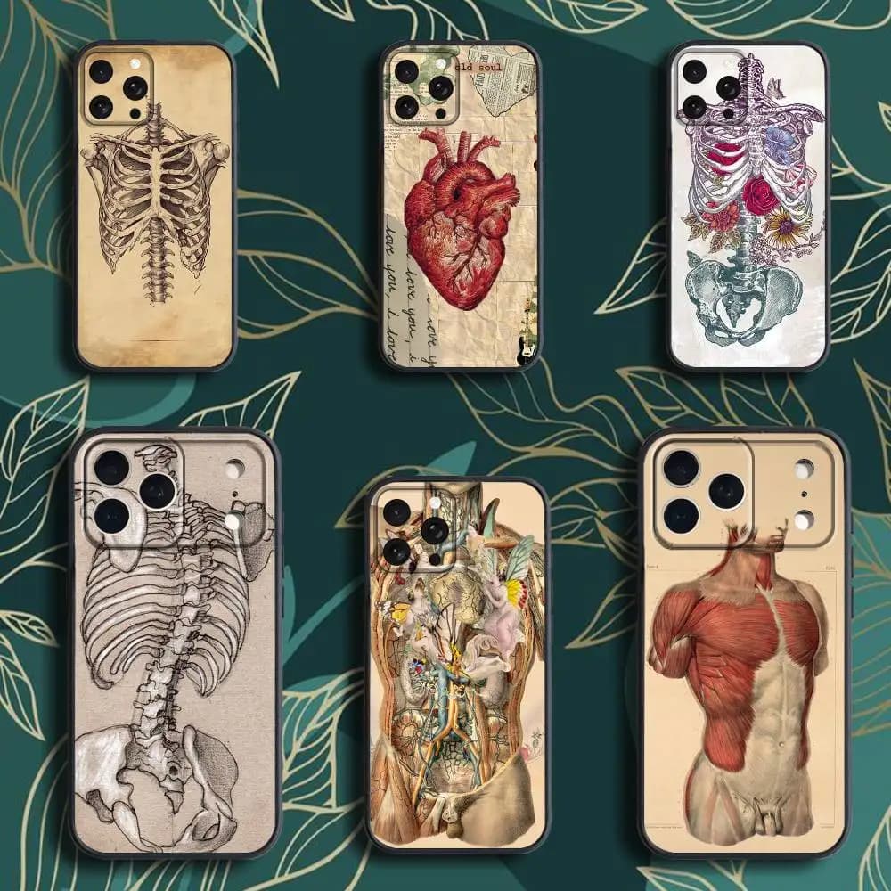 Custodia per telefono Human A-AnatomyS M-Medical per iPhone 17,16,15,14,13,12,Pro,Max,Plus,E,SE4,Air,Mini Soft Box nera