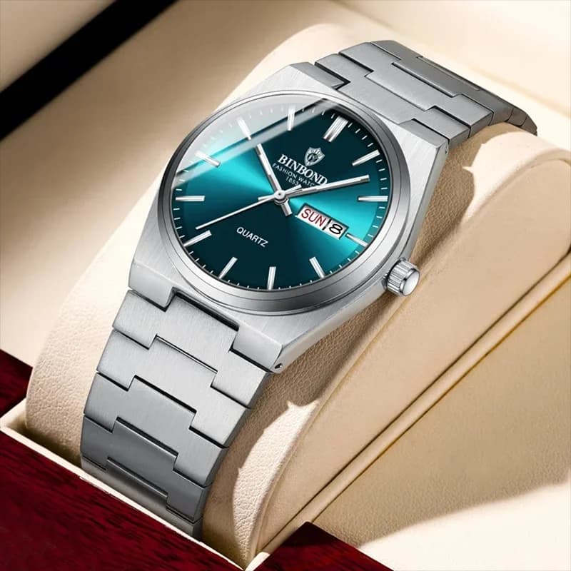 BINBOND Fashion New Business Men Watch For Free Time Quartz Buckle Stainless Steel Watches Waterproof Calendar Luminous Men's Watches