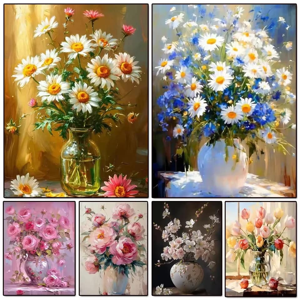 5D DIY Diamond Art Painting New Arrival Diamond Mosaic Daisy Flowers Lily Vase Cross Stitch Kit 2026 Home Decoration