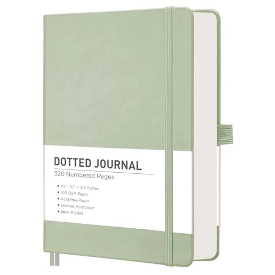 Dotted Journal Notebook, 320 Numbe Pages, A5 Medium Size 5.7'' × 8.3'',Leather Hardcover, 100 GSM Thick Paper, for Journaling,
