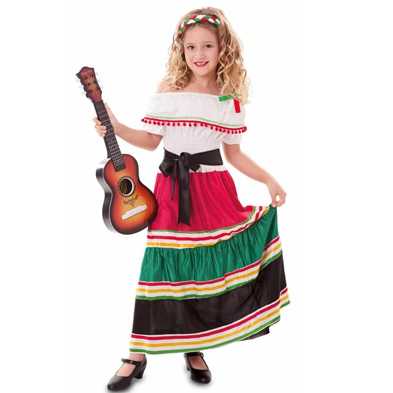 2025 New Arrival For Children Fiesta Senorita Traditional Mexican Party Halloween Fancy Dress Up Mexican Frida Kahlo Girls Costume