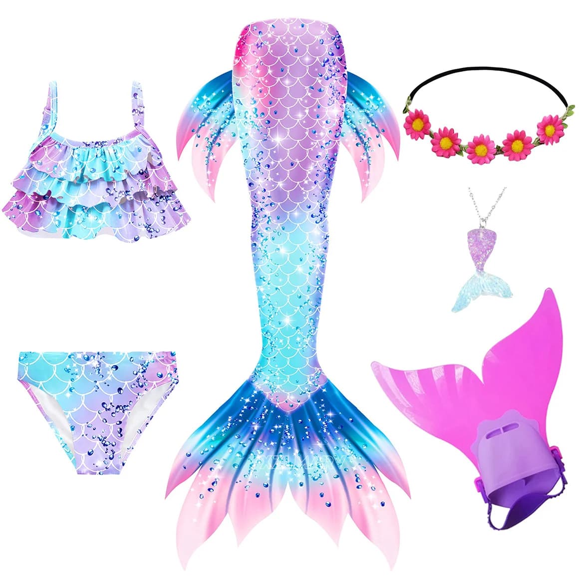 6 pieces/set Ariel girls swimming siren tail with pine monopinna costume siren cosplay bikini Christmas gift swimsuit fantasy