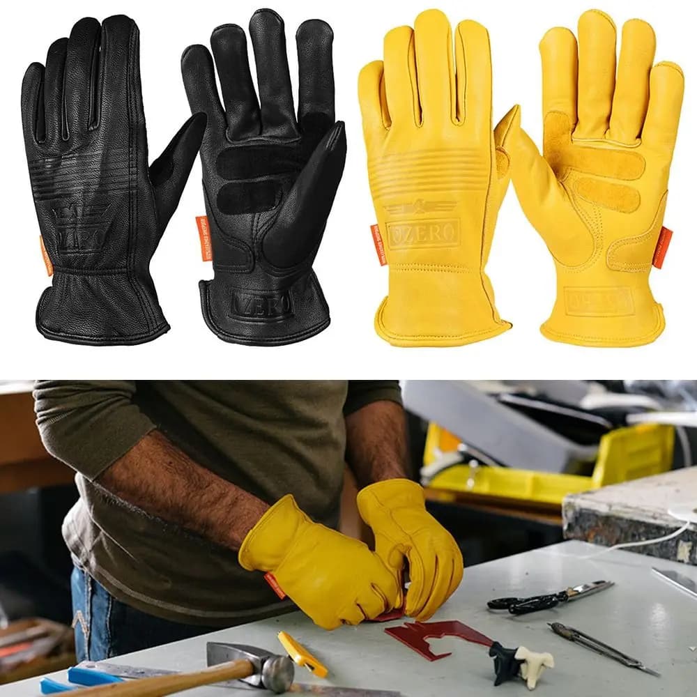 Yellow Black Motorcycle Riding Gloves Sheepskin Leather Wear Resistant Working Protective Gloves Breathable Camping Climbing