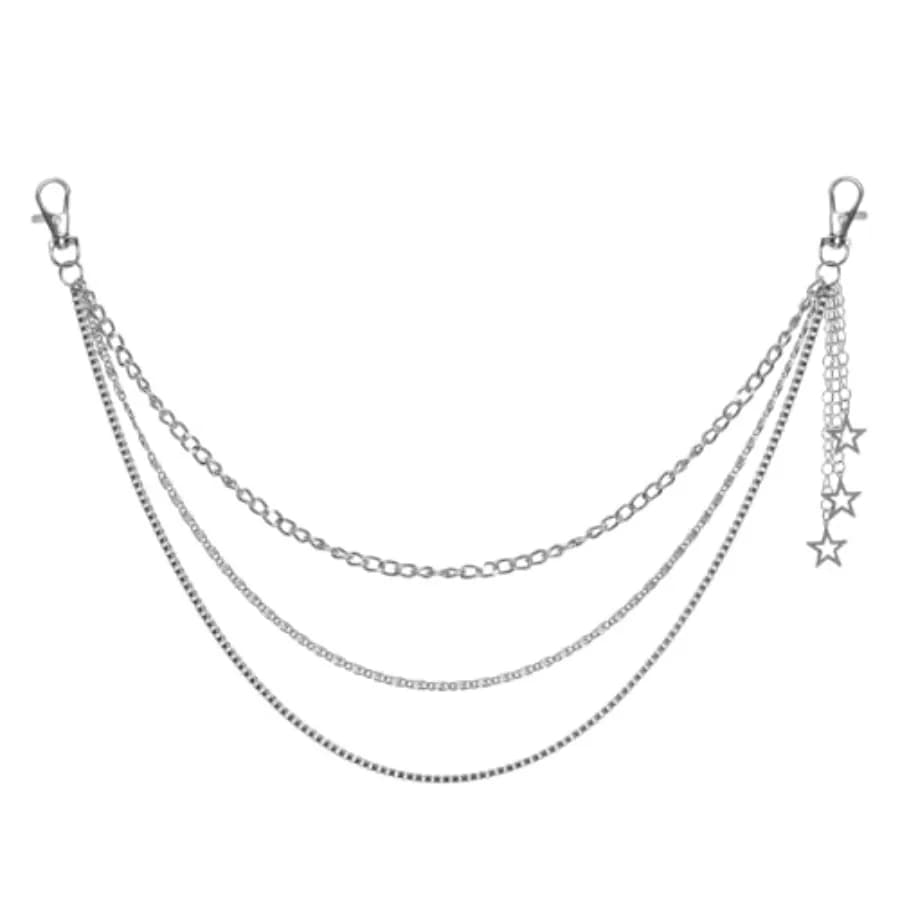 Metal Star 3-Strand Jean Chain Belt Chunky Pocket Belt Chain Vintage Hip Hop Wallet Key Chains Goth Punk Trousers Pants Chains