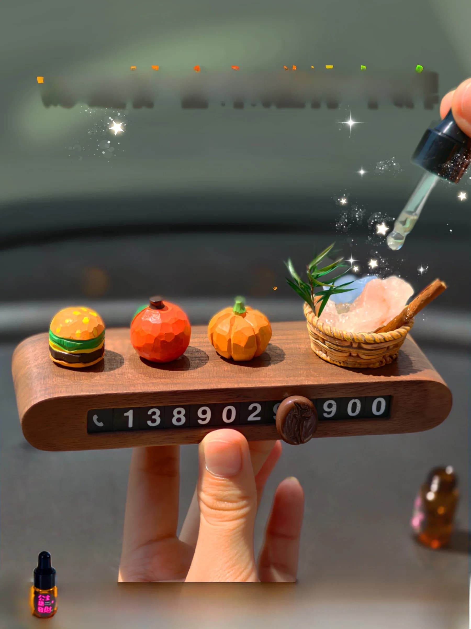 Diffusore per Auto in Cristallo Aiji Luy con Targa Temporanea per Parcheggio, Decorazione Aromaterapica in Legno, Accessori per Auto