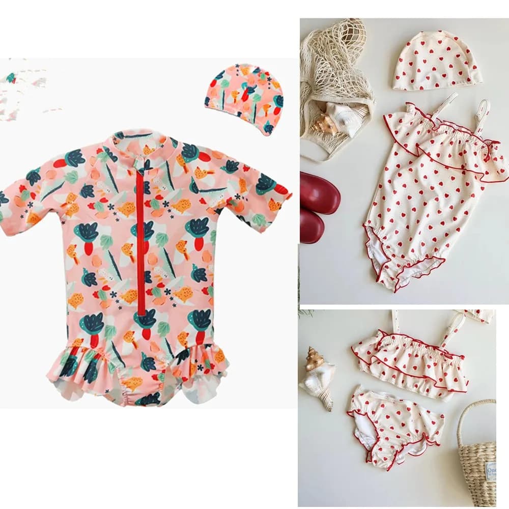 Girls Child Swimsuit Swimwear With Cap Girl Bikinis Summer Sea Swimming Suit maillot de bain Monokini Biquinis