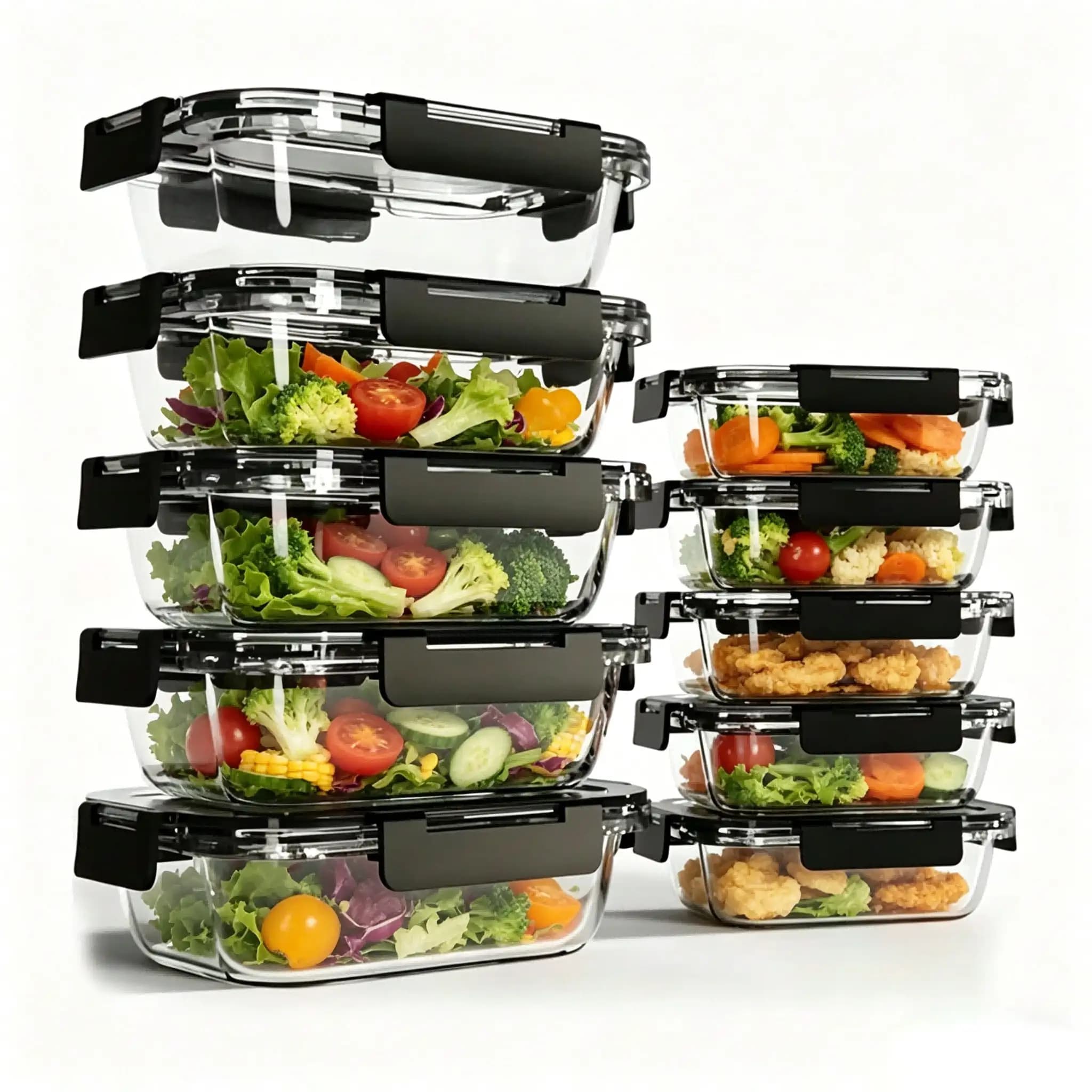 10 Pack Glass Meal Prep Containers Modern Clear Borosilicate Glass Food Storage Containers With Airtight Locking Lids Microwave Oven Safe Bento Lunch Boxes For Kitchen Pantry Storage Portion Control Housewarming Gift