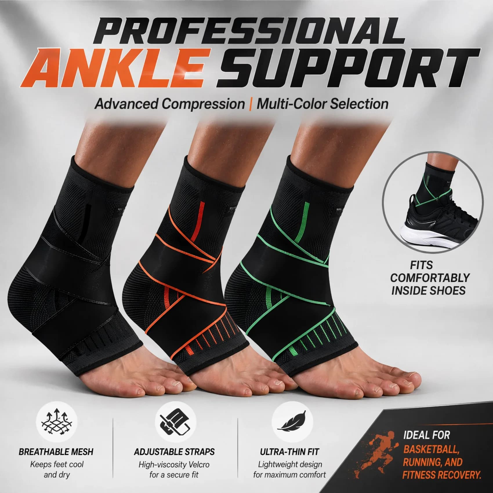 Supporto Elastico Regolabile per Caviglia, Fascia Compressiva per Piede, Stabilizzatore per Fascite Plantare e Tendinite di Achille, Calzino Sportivo
