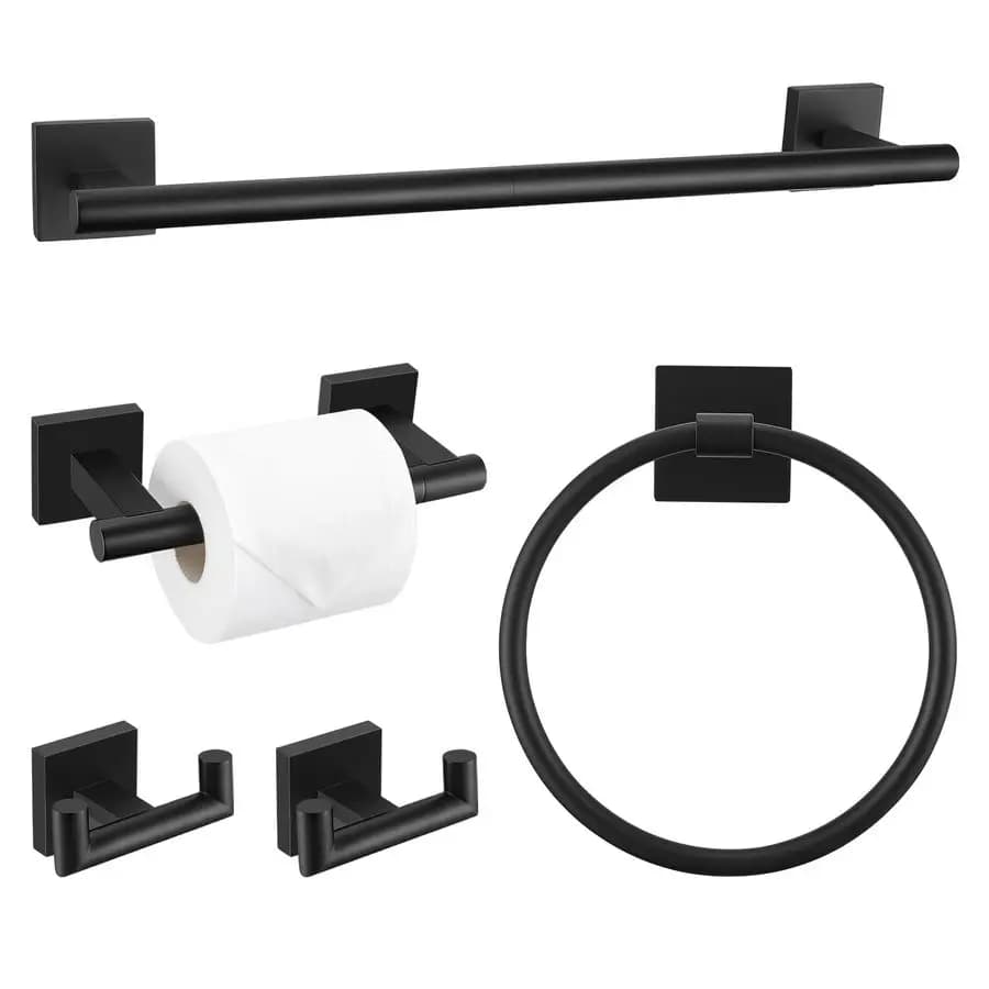 Set portasciugamani nero, set di accessori per il bagno porta carta igienica a doppia fase da 5 pezzi, portasciugamani in acciaio inossidabile da 23,6 pollici per B