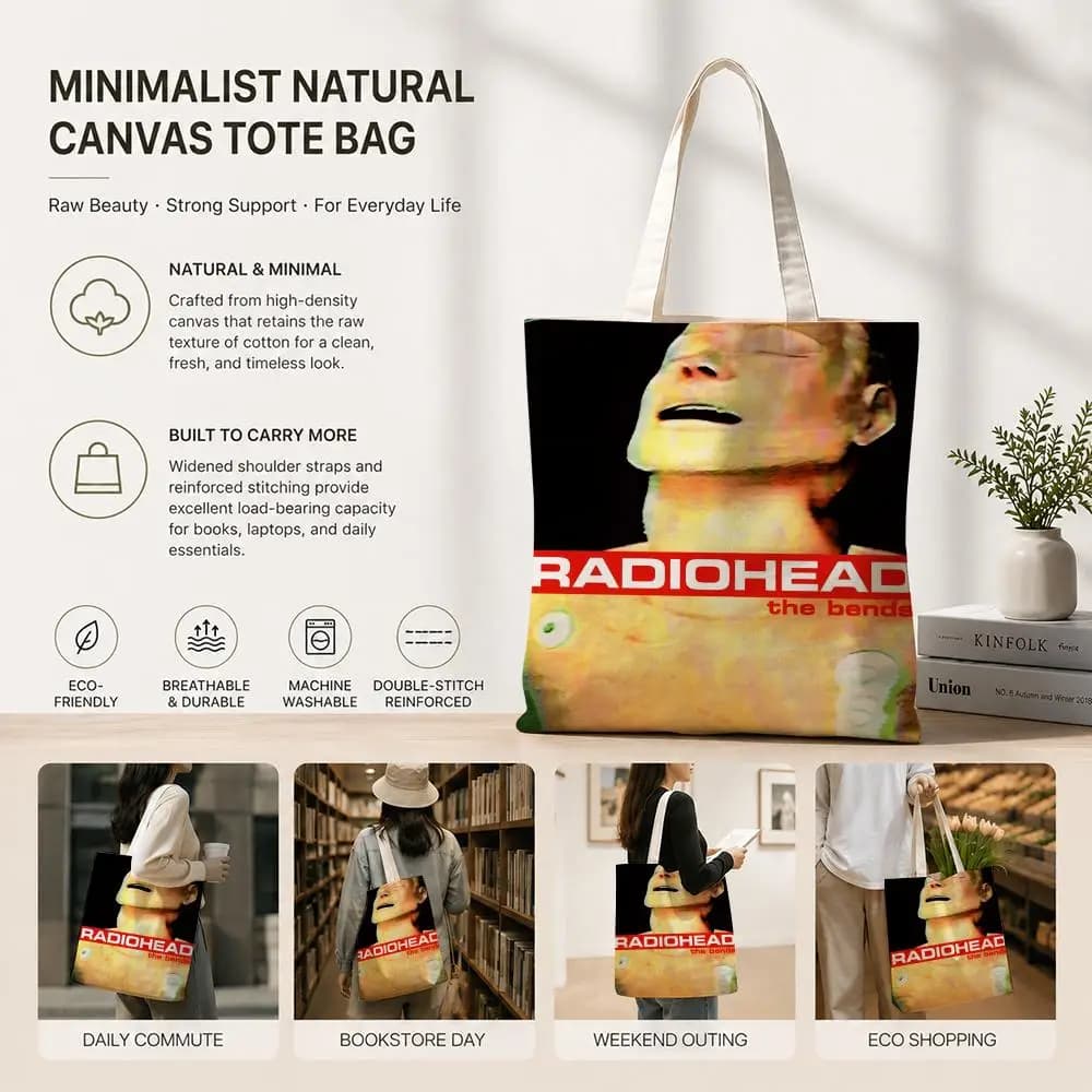 Borse portaoggetti Band R-Radiohead in tela di cotone ecologico, leggere e pieghevoli per viaggi, lavoro, shopping, spiaggia, palestra