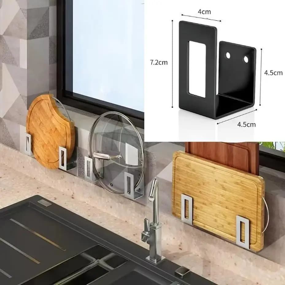 2 Pcs Tainless Steel Cutting Board Storage Racks Cover Lid Rack Space Saving Wall Mounted Pot Lid Holder Home Kitchen Organizer