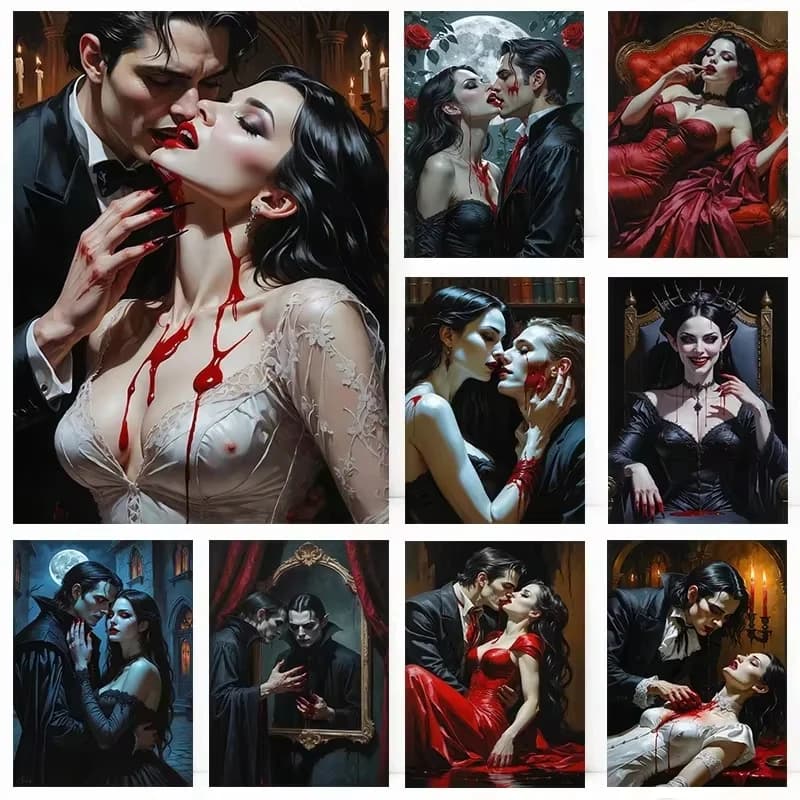 Kit Pittura a Olio Fai-da-Te con Numeri, Figure di Amanti Vampiri Gotici, Decorazione per Casa, Camera da Letto, Regalo Senza Cornice