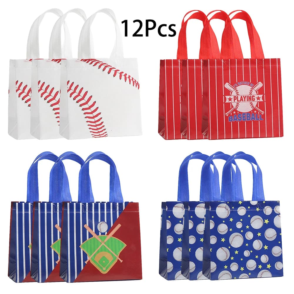 12 Sacchetti Regalo in Tessuto Non Tessuto a Tema Baseball per Caramelle, Decorazioni per Feste di Compleanno per Bambini, Baby Shower, Pensionamento