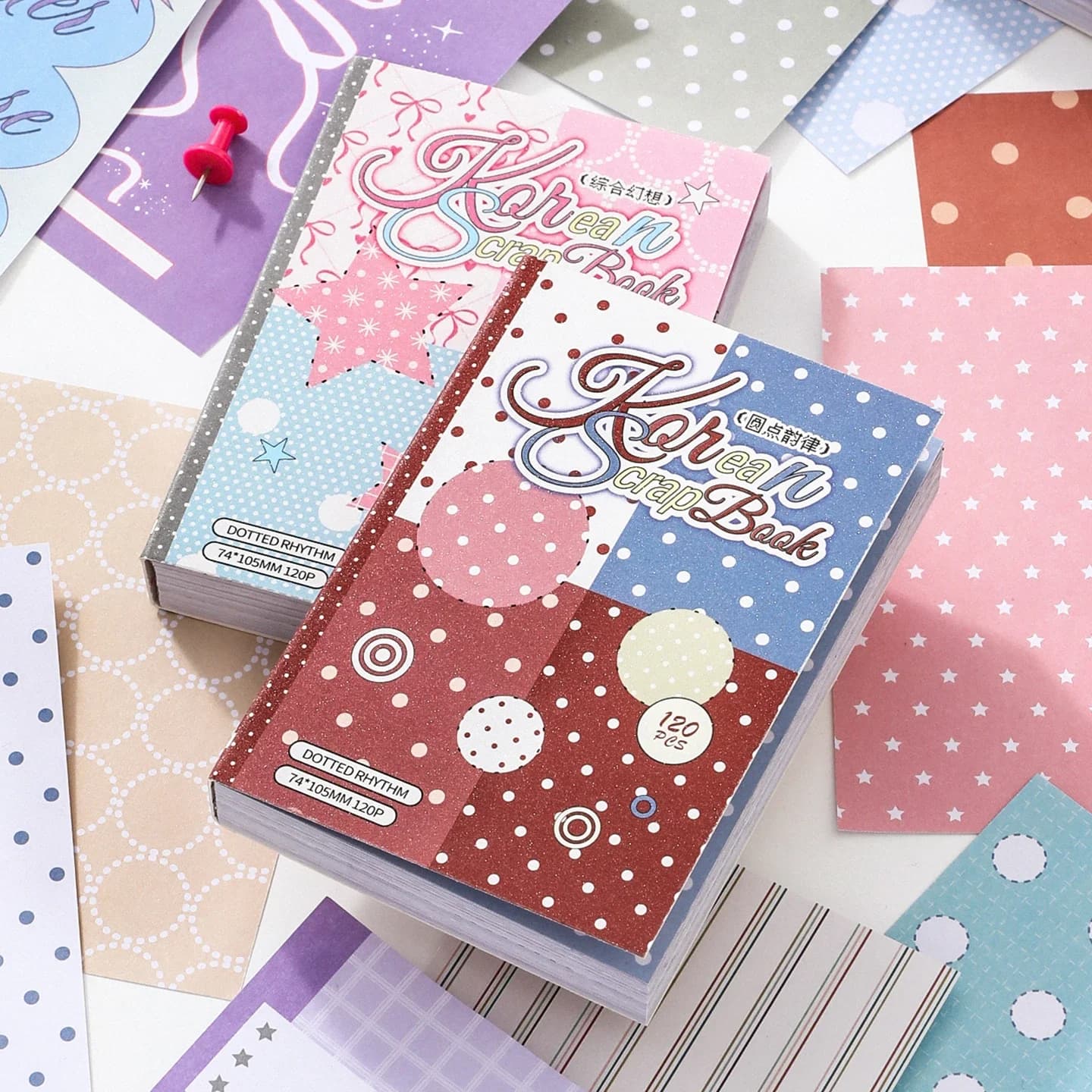 120Pcs Y2K Style Sun Offset Paper, Pastel Leopard & Check Scrapbook Paper Set