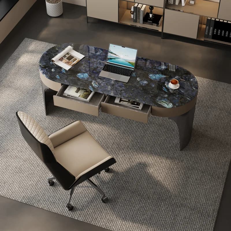 Scrivania per Computer in Metallo di Lusso con Ampio Spazio di Archiviazione, Elegante Tavolo da Studio e Gaming con Cassetti Organizzatori, Mobili per Ufficio