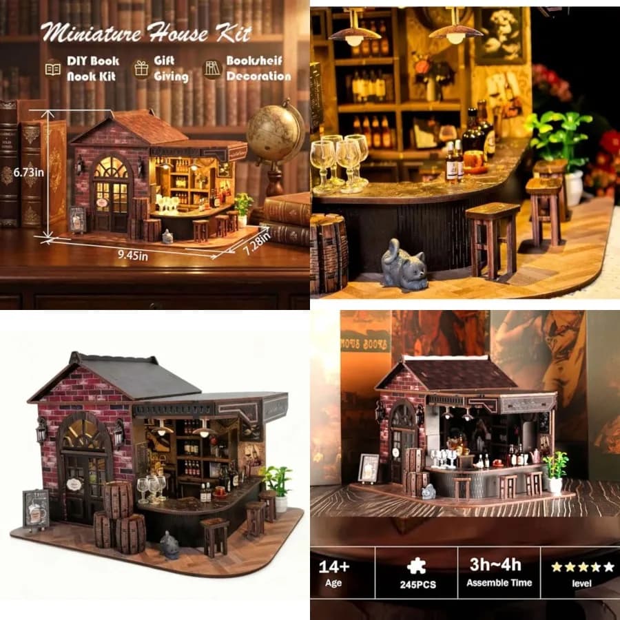 Kit Book Nook, Miniatura 3D in Legno di Taverna e Pub con Luci LED - Modellino Fai-da-Te per Adulti, Regalo di Compleanno