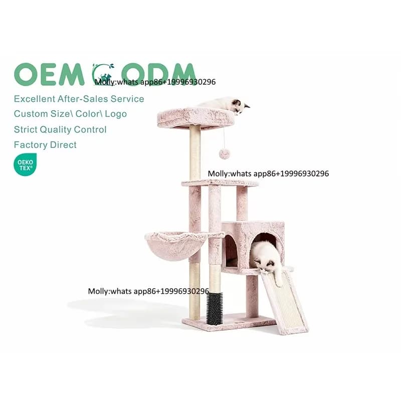Factory Dropshipping Eco-Friendly Designer Meat pink Large Plush Sisal Wool Tree House Indoor Climbing Frame Scratching