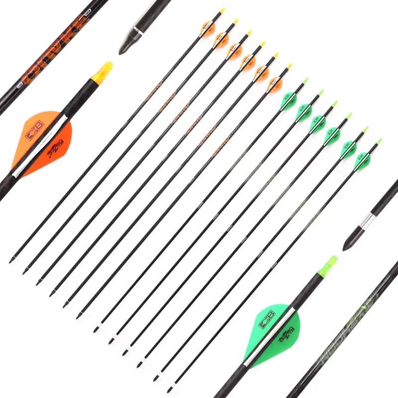Aste in carbonio 3K Archery Element ID5.2mm ID6.2mm per frecce, Spine 300 350 400 500, con impennaggio completo per caccia con arco compound