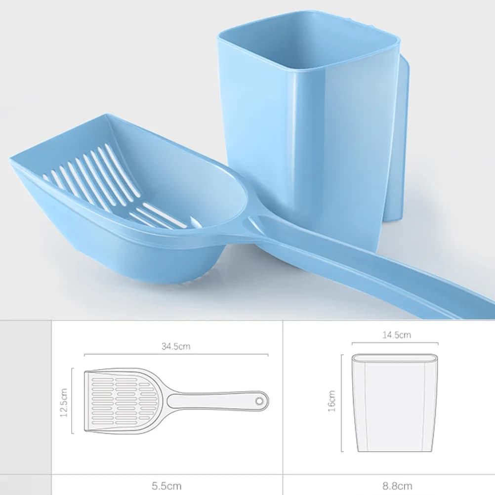 Set di Strumenti per la Pulizia della Lettiera per Gatti, Costruzione Robusta in Plastica, Manico Ergonomico, Paletta e Contenitore Facili da Lavare per la Lettiera Quotidiana