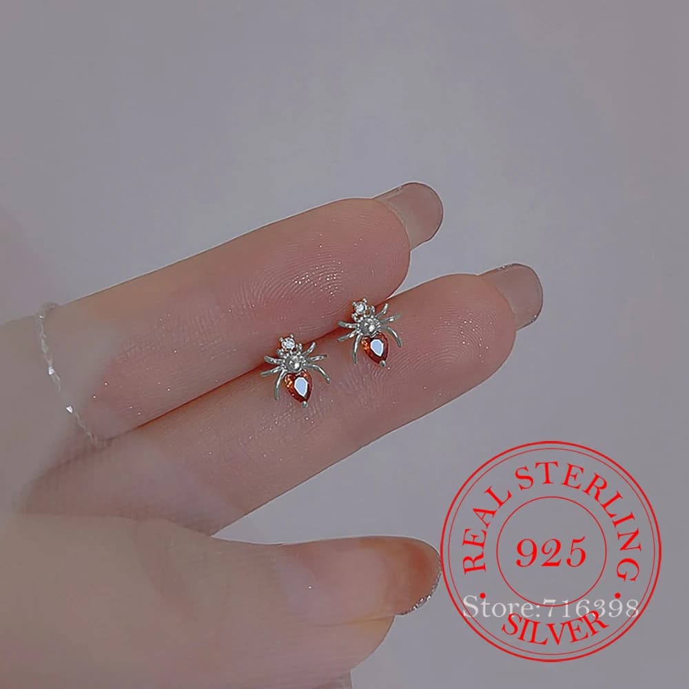 Orecchini a Perno in Argento Sterling 925 con Cuore e Ragno in Cristallo, Gioielli per Donne, Regalo per Amiche